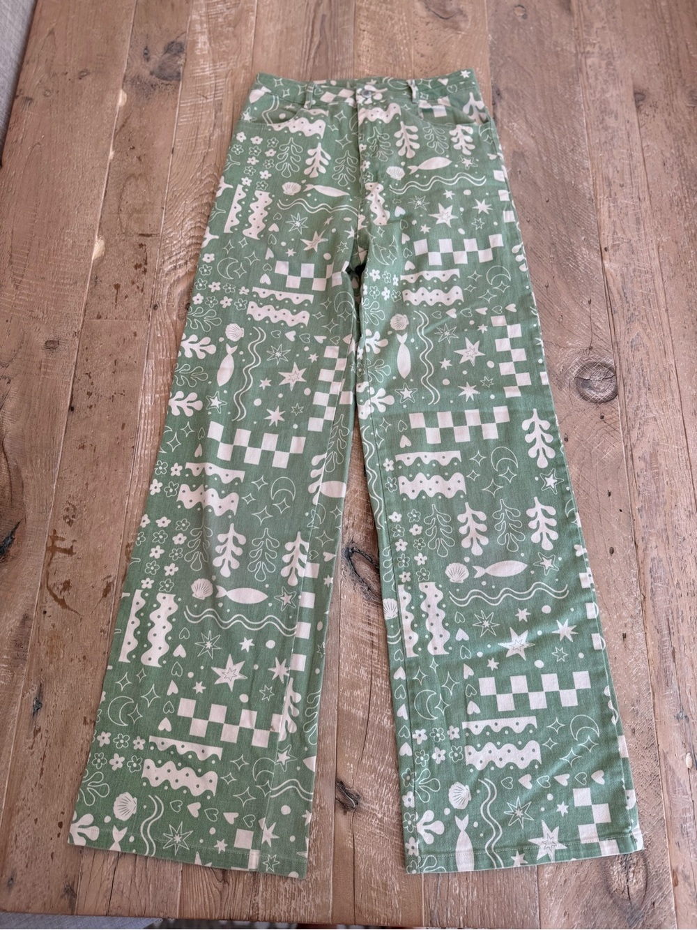 Bailey Rose Green Patterned Wide Leg Pants S